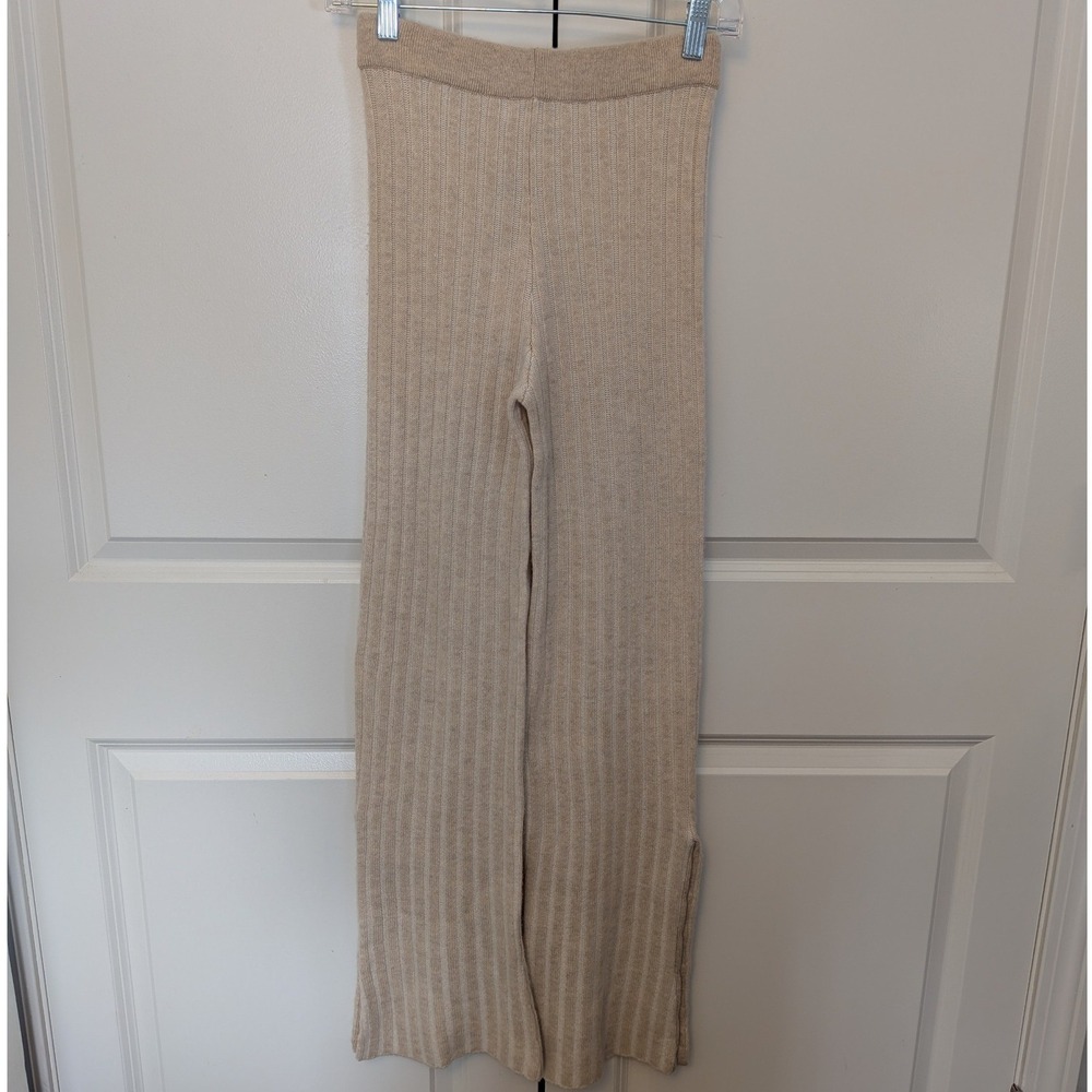 NAADAM Wool Cashmere Ribbed Flare Button Detail Pants Oatmeal Tan Size XS NWT - Picture 3 of 11